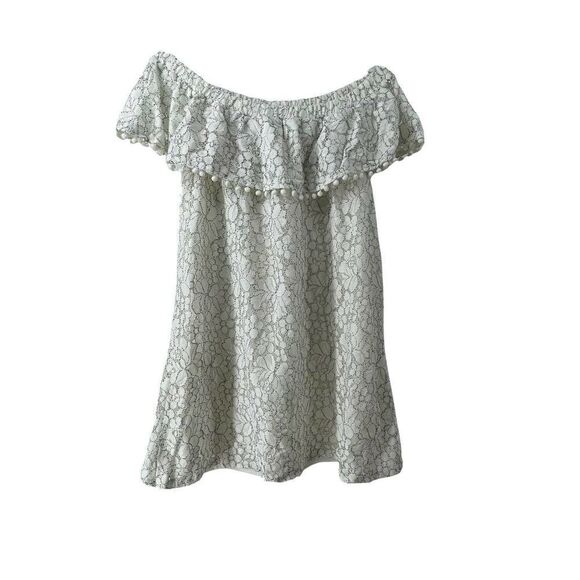 Lily Rose White Off The Shoulder Dress Womens Size M Pom Pom Trim Lace Overlay - Picture 1 of 6